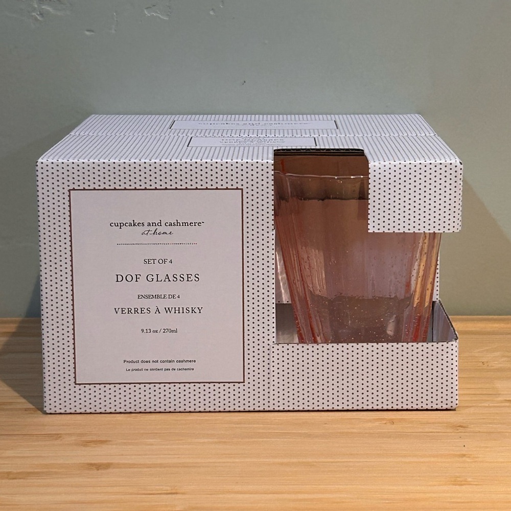 Cupcakes & Cashmere Set of 4 Peach DOF Glasses With Scalloped Rim NWTS